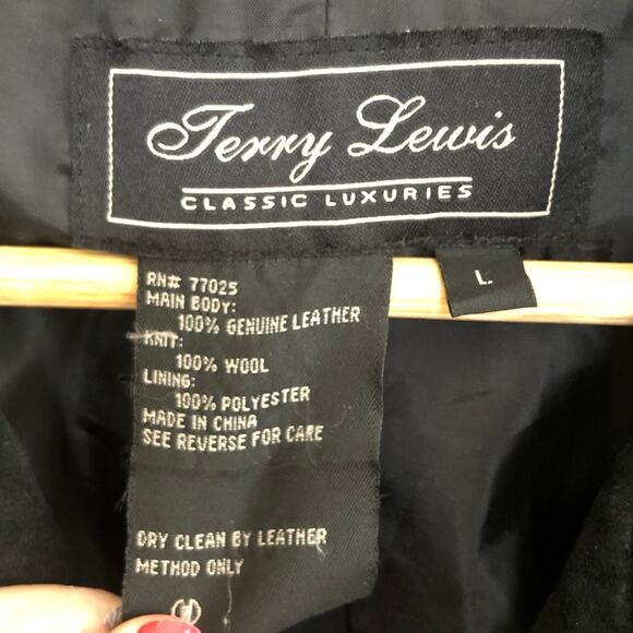 Vintage Y2K Terry Lewis Classic Luxuries Black Leather Wool Knit Jacket Suede L - Picture 8 of 11